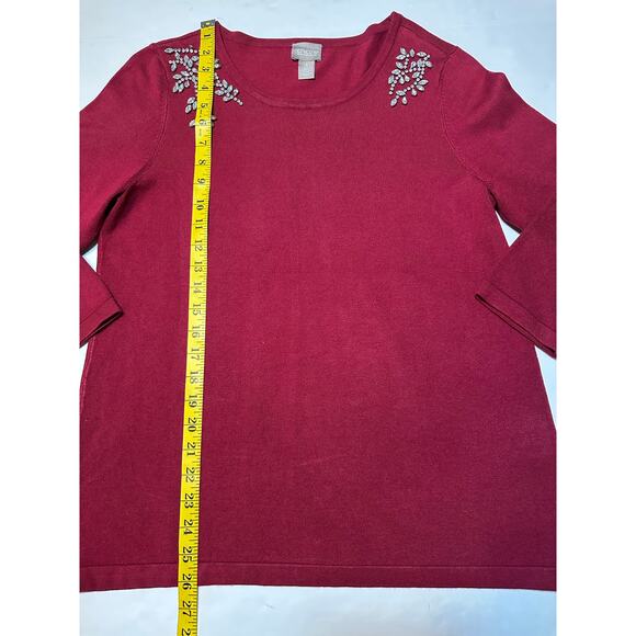 Chico's Red Round Neck Embellished Stretch Tight Knit Pullover Top Size 1 US 8 - Picture 4 of 9